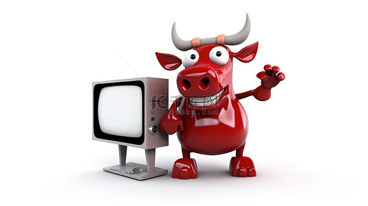 中秋搞笑图片背景图片_手里拿着电视的搞笑 3D 红牛