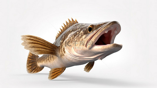 蓝色海洋生物背景图片_向上的大嘴鳕鱼隔离 3d 渲染