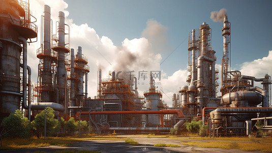 肾脏废物背景图片_炼油厂化学生产和废物处理厂的外部 3D 可视化