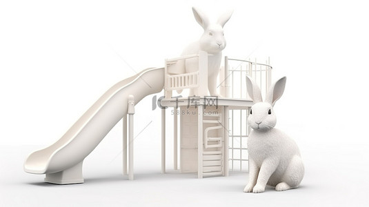 春天公园里有兔子施普林格的儿童游乐场的真实 3D 隔离