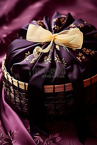 黑色丝绸背景图片_黑色丝绸和塔夫绸包裹的篮子，配有漂亮的天鹅绒领带