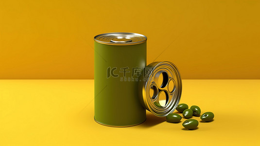 绿色背景，带有空白空间，适合您在 3D 渲染的橄榄油罐上的设计