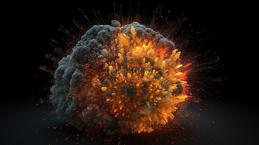 3d 渲染球形烟火组合物中的明亮体积爆炸