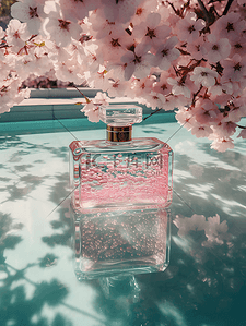 樱花摄影背景图片_樱花花卉植物女士香水瓶时尚摄影广告背景