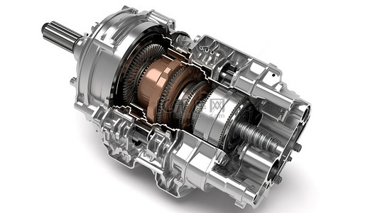 在白色背景下隔离的汽车发动机变速箱组件的 3d 渲染