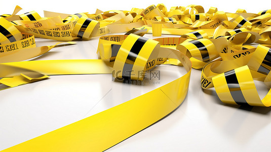 注意黄色胶带背景图片_3D 渲染的白色背景，带有黄色胶带条，划分锁定隔离区
