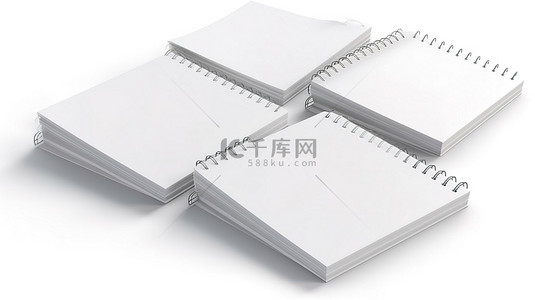 带有 3d 呈现的空白笔记本页面的白色背景