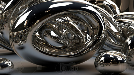 金属铬滤镜背景图片_反射 3D 渲染中的镀铬雕塑扭曲形状和金属球体