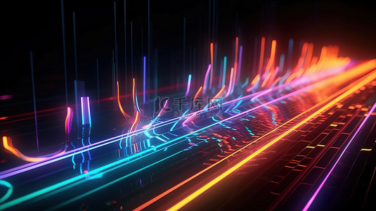 运动模糊网络数据抽象科幻霓虹灯背景与发光灯和速度带