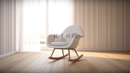乘凉摇椅背景图片_用 3D 渲染创建的木地板和白布软垫摇椅