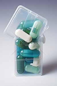 抽屉药盒背景图片_一个透明的药盒，里面有几种不同大小的药片