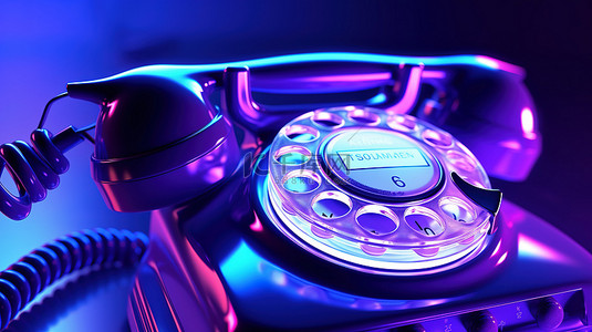 电话办公背景图片_紫外线照明家用电话的 3D 插图特写