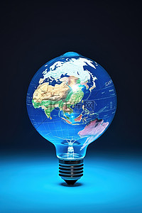 环保地板背景图片_蓝色地板上的地球仪上的灯泡
