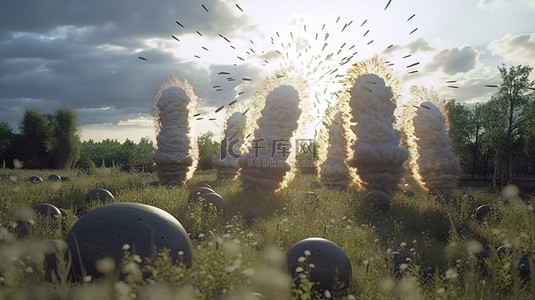 自然之战乌克兰冰雹导弹在 3D 渲染的齐射系统中