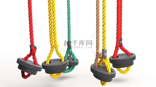 运动儿童背景图片_栩栩如生的 3D 游乐场，在白色背景下设有多种儿童攀绳设备