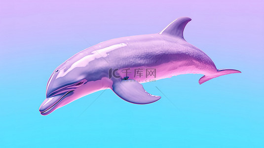 双色调风格的宽吻海豚在蓝色海水中粉红色背景 3d 渲染