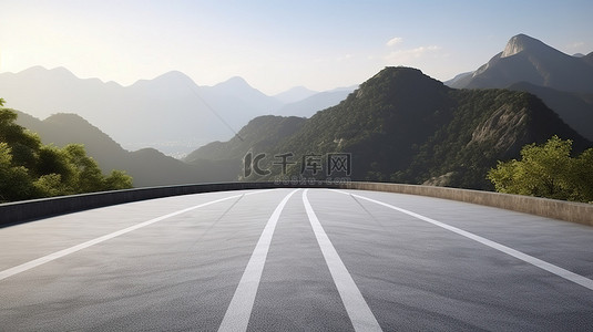 车辆背景背景图片_带有 3D 渲染水泥路和车辆展示的山地景观