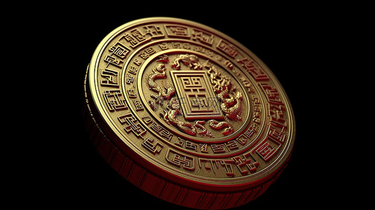 背景中国背景图片_红色背景文化节中国古代金币的真实 3D 插图