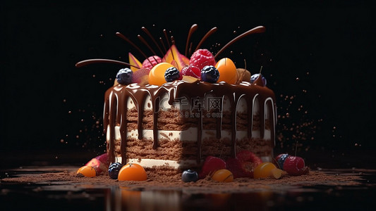 美味芒果背景图片_巧克力慕斯水果蛋糕