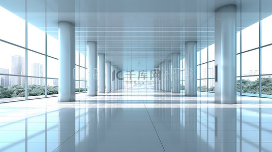 商务厅背景图片_照明和反射 3D 商务厅内部采用现代设计