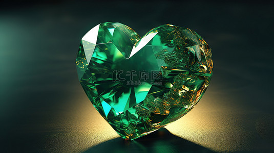 订婚迎宾牌背景图片_心形祖母绿宝石的 3d 渲染