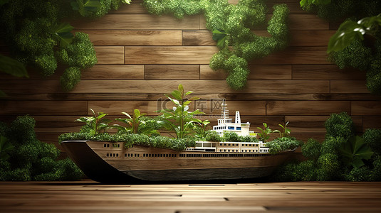 3D 生态友好型船舶设计以质朴的木质背景说明