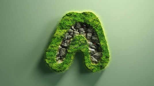 草和岩石地面纹理中脚印的 3d 插图