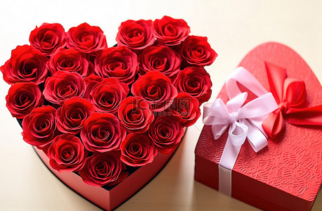 花玫瑰背景图片_心形礼品盒和盒子里的玫瑰