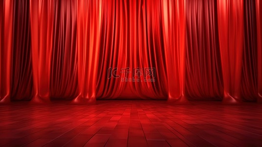红色深红背景图片_3d 渲染的红色舞台窗帘