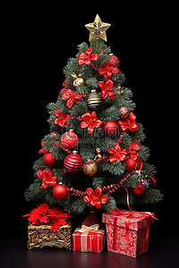 有红色装饰的小圣诞树