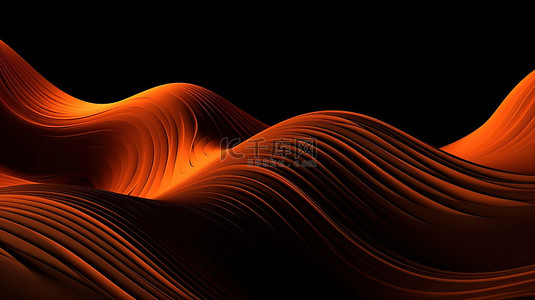 带有 3d 渲染抽象波的橙色和黑色渐变背景