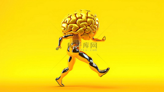 人工智能概念彩色舞蹈大脑在黄色背景3D动画无缝循环