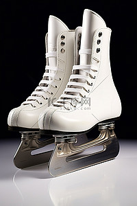 一双处于原始状态的白色皮革溜冰鞋