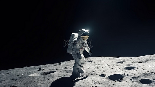 宇航员在月球上跳跃的 cg 动画，采用 NASA 提供的元素进行 3D 渲染