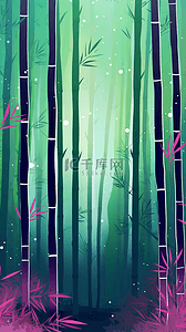 绿色山水水墨背景图片_青竹林竹叶植物唯美意境卡通竹林背景