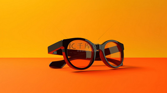 橙色背景黄色圆圈的简约 3D 眼镜