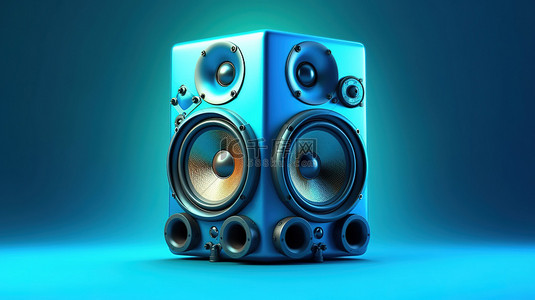 蓝色的喇叭背景图片_蓝色背景与扬声器的 3d 插图