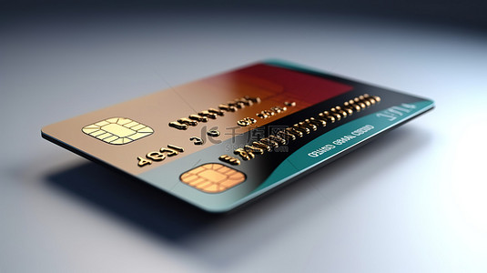 可视化白色背景上的在线支付 3D 信用卡和虚构数字