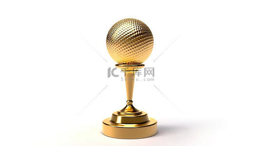 金杯小面背景图片_白色背景下 T 恤上有高尔夫球的金奖奖杯的 3D 渲染