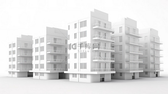 白色 3d 渲染建筑物在纯背景下的白色