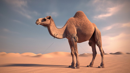在 3d 渲染中描绘的骆驼