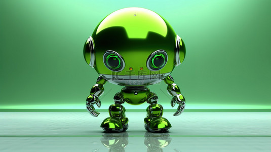 科技动漫背景图片_穿着绿色服装的机器人的 3d 角色