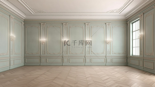 墙室内背景图片_一个没有家具的房间的经典风格 3D 渲染