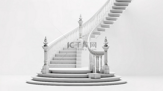 房子建筑背景图片_白色背景楼梯的 3d 渲染