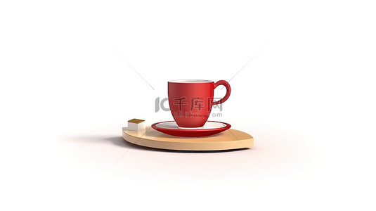下午背景背景图片_带有独立咖啡杯的白色背景讲台的 3D 渲染