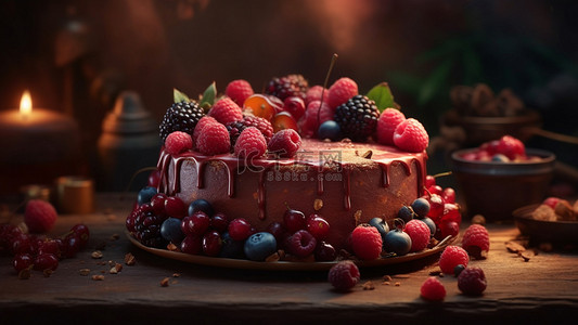 巧克力蛋糕水果背景