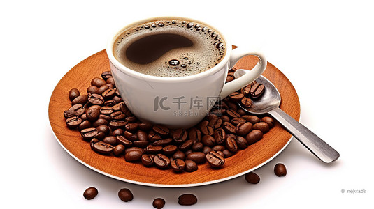 咖啡杯手背景图片_带有剪切路径的咖啡时间的孤立 3d 插图