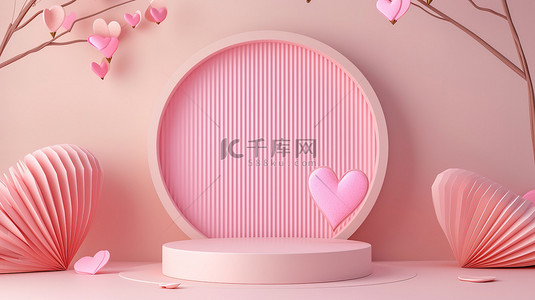 浪漫粉红色妇女节电商展台背景图片