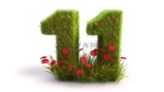 春夏叶子背景图片_在郁郁葱葱的绿色植物和充满活力的红色花朵中排名第一的原始 3D 插图