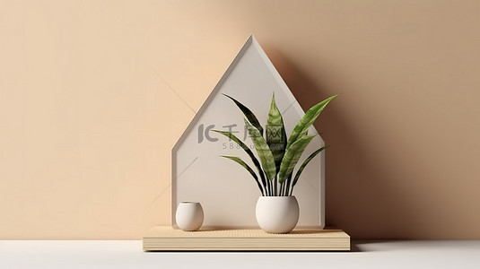 蛇背景图片_展示房屋符号和蛇植物的讲台的 3D 渲染